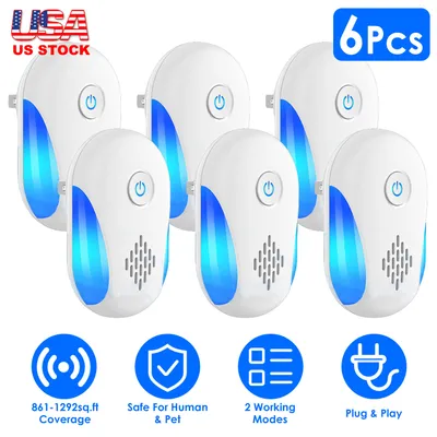 6 Packs Ultrasonic Pest Repellers Electric Plug-In Indoor Pest Control Mouse Repellent Chaser Deterrent Rodent Chaser With 2 Modes For Home Kitchen Office Warehouse Hotel
