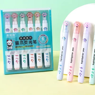 Cartoon Cat's Paw Fluorescent Pen Six Suit