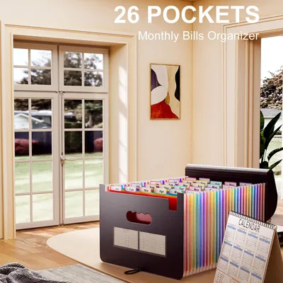 A4 Lanyard Flip-Open Accordion File Folder With 26 Pockets