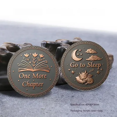 Retro-style Book-themed Sleep Decal Coin For Decision-making
