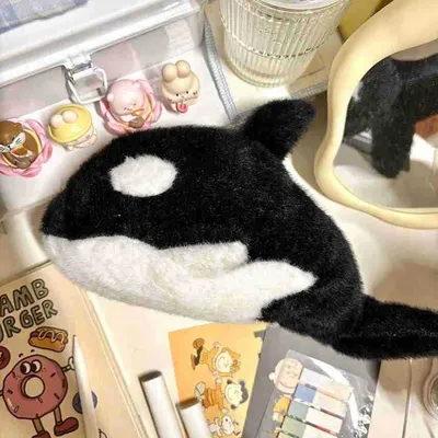 High-Capacity Orca-Shape Plush Pencil Case For Students
