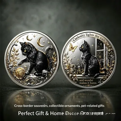 Mysterious Black Cat Lunar Phase Relief Collectible Commemorative Coin