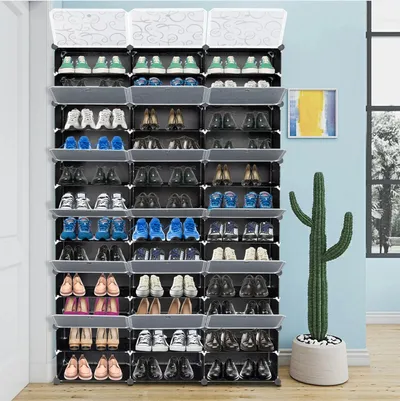 12 Layer Portable 72 Pairs Shoe Rack Storage Rack 36 Grid Tower Rack Storage Cabinet Bracket