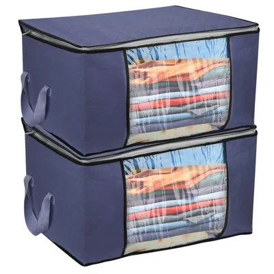 2Pcs Clothes Storage Bag For Moving Season 90L Per Bag With Thick Fabric Clear Window Dual-Zipper For Clothes Comforters Blankets Bedding