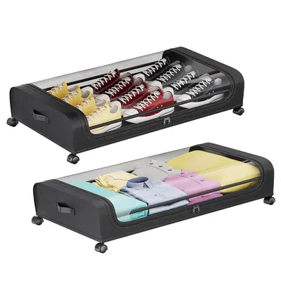 2Pcs  Under Bed Storage Containers With Lid Wheels Strap Handles 42L 11Gal Per Container Fedex Shipping