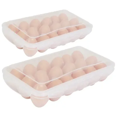 2Pcs Egg Holder Stackable Plastic Egg Storage Box Egg Rack For Refrigerator With 18 Cavity Per Container Dishwasher Safe