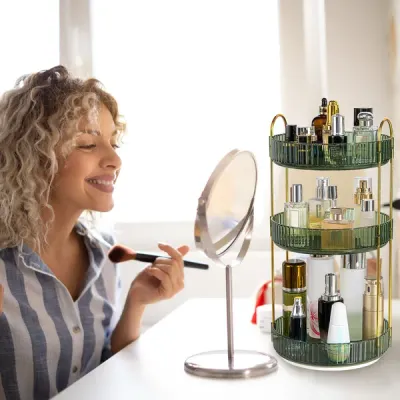 3 Tier Rotating Makeup Organizer 360° Spinning Perfume Cosmetic Storage Tray 55LBS Load Countertop Shelves For Lotion Lipstick