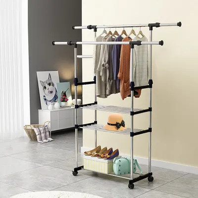 1Pc Extendable Garment Hanging Rack Clothing Hanging Rail Pillow Shoe Display Organizer With Rolling Wheels Hold Up To 77LBS