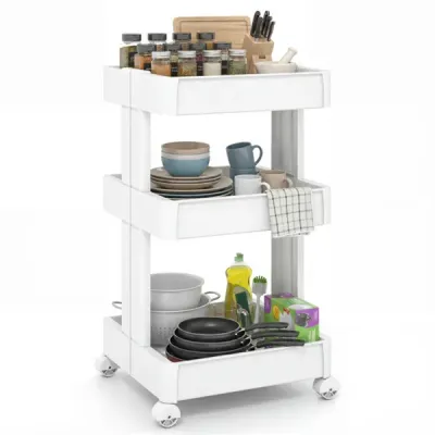 3 -Tier DIY Rolling Storage Cart,15.5 X 14.5 X 30 With Detachable Ventilated Trays For Kitchen & Bathroom