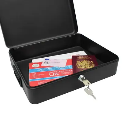 12 Security Cash Document Storage Safety Deposit Secure Lock Key Safe Box Metal