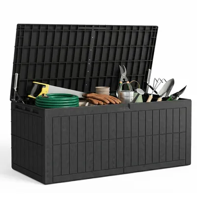 220 Gallons Outdoor Storage Box Large Capacity Water Proof Lockable Resin Deck Box For Tools Pool Accessories Sports Equipment Black