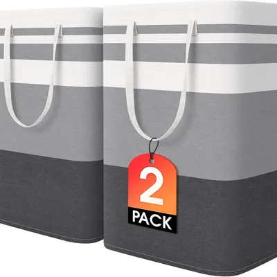 2 Pack Large Laundry Baskets, Waterproof, Freestanding Laundry Hampers, Collapsible Clothes Hamper With Reinforced Handles In Laundry Room