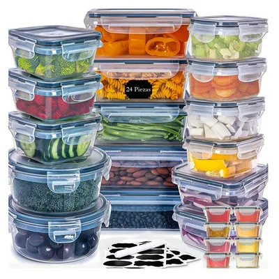 24-piece Kitchen Refrigerator Crisper Microwave Heat-resistant Plastic Lunch Box