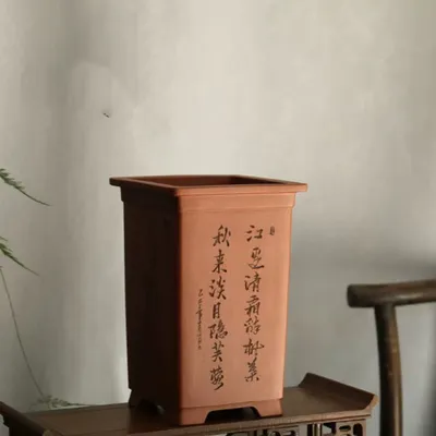 Hand-carved Scepter-Shaped Pottery Vase In Zisha Clay