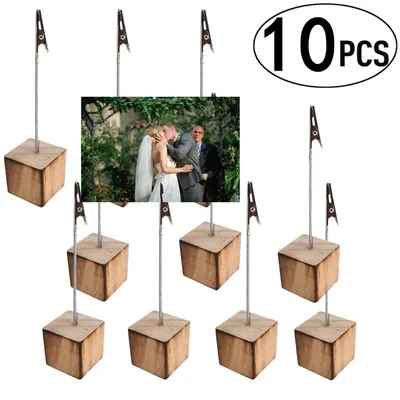 10pcs Wooden Card Holder Stand Photo Memo Notes Clip Desktop