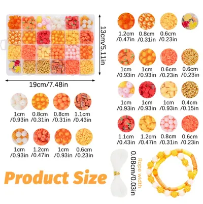 1510 Pcs Fall Bracelets Beads Kit With 24 Grid Storage Box Maple Leaf Pumpkin Star Shaped Clay Beads For Jewelry Making Beads Heishi Beads For DIY Craft Thanksgiving Harvest Party Gift
