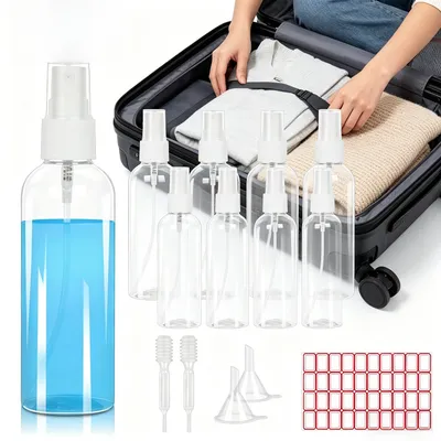 12-piece Travel Refill Set, 8 X 100 Ml Spray Bottles, 2 Mini Funnels & 2 Droppers, With Labels—accessory Set
