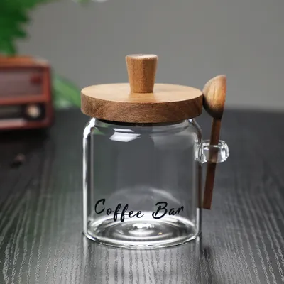 1 Pcs 15 OZ Glass Coffee Jars With Spoons, Candy Jars, Biscuit Jars, Storage Jars, Tea Jars, Snack Jars, Seasoning Jars, Salt Jars, Pepper Jars