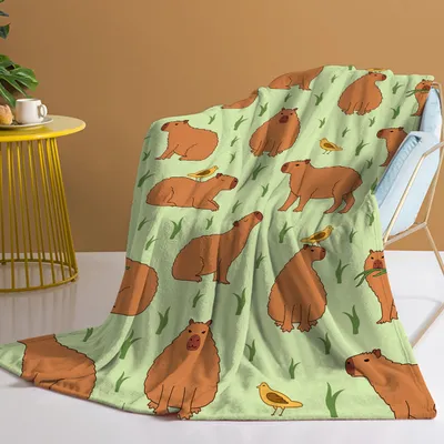 1 Pce Of Flannel Bird And Capybara Combined Pattern Soft And Fluffy Multifunctional Outdoor Beach Camping Living Room Sofa Office Nap Printed Blanket