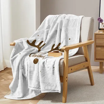 1 Pce Of Deer Antler Pattern Christmas Limited Edition Soft And Fluffy Multifunctional Outdoor Beach Camping Living Room Sofa Office Napkin Printed Blanket
