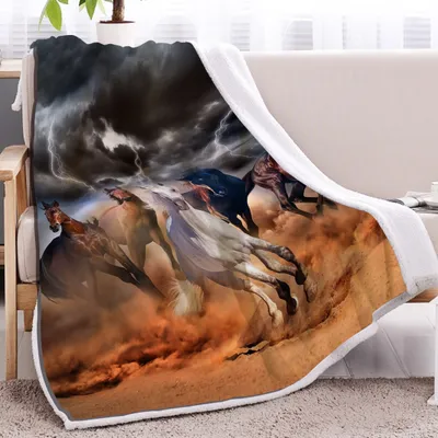 1pc Of High Weight Soft And Warm Simple Horse Themed Lamb Wool Blanket, Versatile Sofa, Good Companion, Office Nap Blanket, Also Suitable For Camping