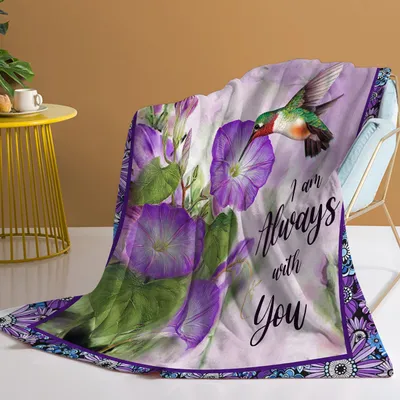 1pc Purple Morning Glory Hummingbird Print Flannel Blanket, Comfortable And Warm Home Throw For Bed, Sofa, Camping, And Multi-Scene Use With Seasonal Versatility