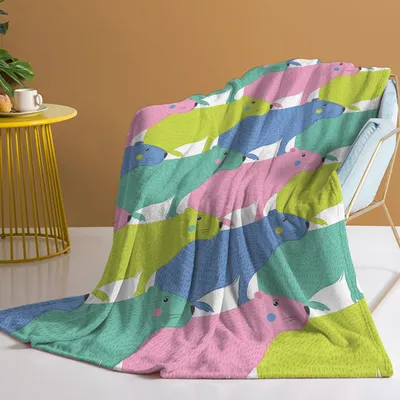 1pc Flannel Cartoon Dolphin Cute Pet Theme Soft And Fluffy Multifunctional Outdoor Beach Camping Living Room Sofa Office Nap Printed Blanket