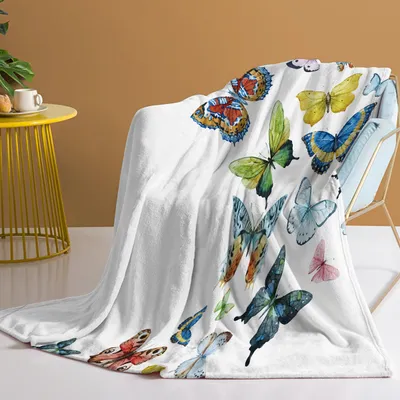 1pc Fresh Butterfly Pattern, Soft Printed Flannel Sofa Blanket, Comfortable And Warm For Home Use, Suitable For Bed, Sofa, Camping And Multi Scene Seasonal Use