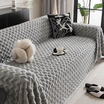 Versatile Plush Cream-Style Solid-Color Sofa Cover
