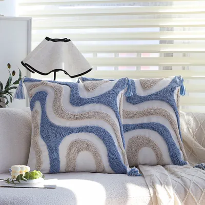 Blue Tufted Bedroom Bedside Cushion Pillowcase Insert Not Included