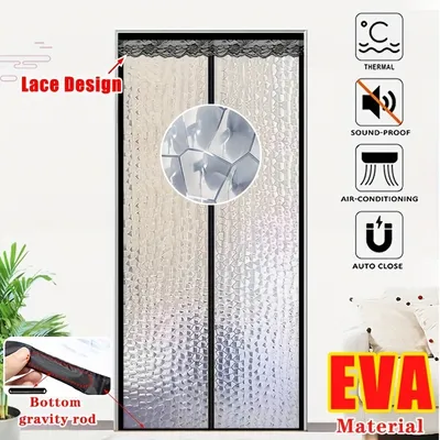 1 Black Lace Air Conditioner Door Curtain With Magnetic Closure, Seals For Insulation And Keeps Out Mosquitoes And Flies, Thickened And Reinforced EVA Soft Door Curtain, No Drilling Required And Easy