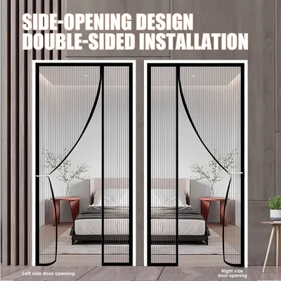 1pc Side-opening Magnetic Screen Door, Reversible Left And Right Design, With Hooks, Easy To Install, Prevents Insects From Entering, Suitable For Living Room And Bedroom Partition Screens, Door Curta
