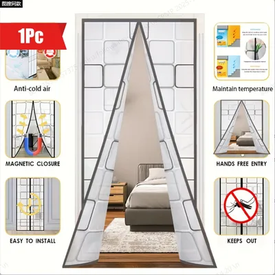 Magnetic Self-Closing EVA Thermal Insulation Door Curtain With Lace Top & Weighted Bottom, Windproof Anti-Mosquito Energy Saving Air Conditioner Screen Door Partition For Bedroom, Kitchen, Balcony, Ho