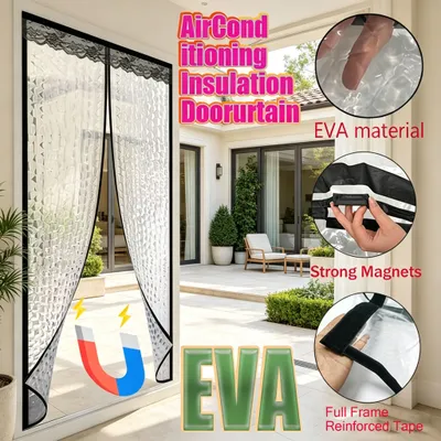 Magnetic Self-Closing EVA Air Conditioning Insulation Door Curtain With Lace Top, Full Surround Strong Magnet Thermal Wind Barrier Screen, Full Frame Reinforced Velcro Tape Energy Saving Partition Cur