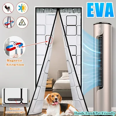 Classic Country-style EVA Polyethylene Air Conditioner Door Curtain, Magnetic Closure, Windproof, Blocks Cold Air, Smoke Barrier, Easy To Install, Suitable For All Seasons, Waterproof, Unlined, Plain