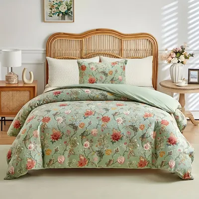 Cotton Flower Four-Piece Bed Sheet  Duvet Cover  And Fitted Sheet Set For Bedding