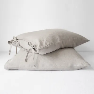 Linen Pillowcase With Tie Straps Springsummer Skin-friendly Solid Color