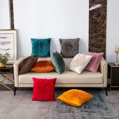 Affordable Luxury Style French Cream Style Three-dimensional Petals Netherlands Velvet Simple Sofa Pillow