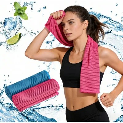 Set Of 2 Cooling Towels - Sky Blue + Magenta, Sporty Microfiber Cooling Towel For Fitness And Yoga, Refreshing Active Towel For Workouts And Outdoor Party Accessories Set