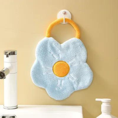 Thick Coral Fleece Hanging Hand Towels, Creative Cartoon Flower Hand Towels, Table Cleaning Cloths Wholesale