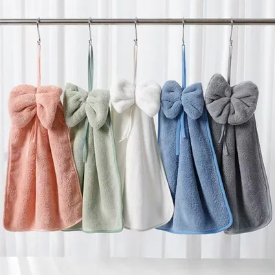 High Density Coral Velvet Bow Cute Hanging Hand Towel Absorbent