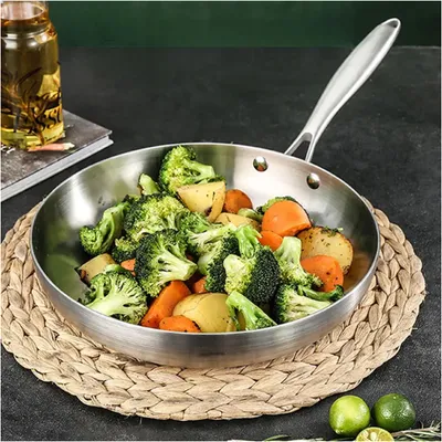 28CM 304 Stainless Steel Frying Pan NonStick Pan Fried Steak Pot Uncoated