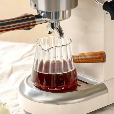 1 Pcs 180ml Mini Coffee Cup, Glass Milk Cup, Italian Coffee Cup With Wooden Handle, Coffee Measuring Cup