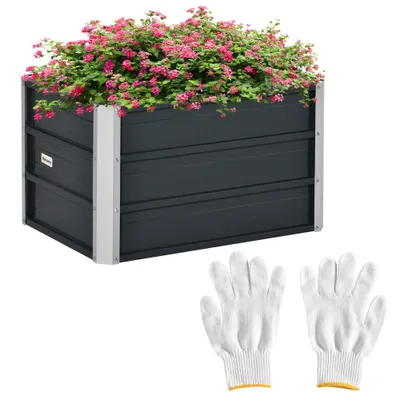 108L Raised Garden Bed, Galvanized Steel Elevated Planter Box W/ Installation Gloves For Backyard, Patio To Grow Vegetables, Herbs, And Flowers, 66 X 47 X 40cm, Grey
