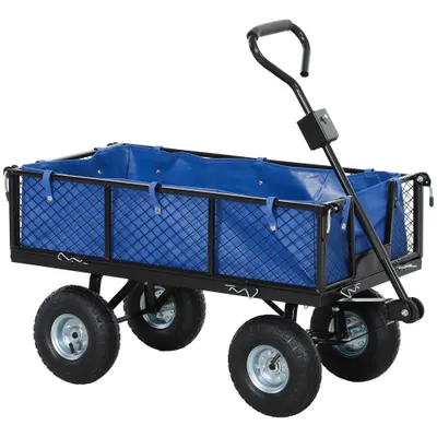 114L Steel Frame Garden Cart Trolley - Blue