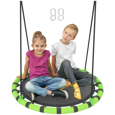 100cm Diameter Kid Nest Swing Seat With Height Adjustable Ropes For Outdoor, Indoor, Black/Green