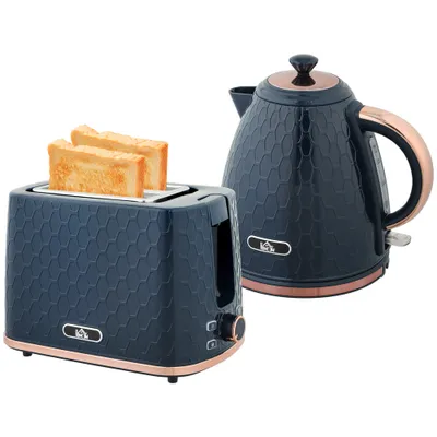 1.7L 3000W Fast Boil Kettle & 2 Slice Toaster Set, Kettle And Toaster Set With Auto Shut Off, Browning Controls, Blue