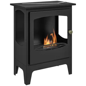 Freestanding Ethanol Fireplace, Steel Bioethanol Fireplace With Stainless Steel Flame Snuffer, 0.9L Tank, 3 Hours Burning Time For Indoor, Black