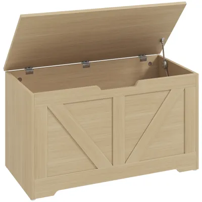 100L Home Storage Box, With Safety Hinges - Natural Wood Finish