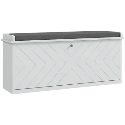 10-Shoe Storage Bench, With Padded Top Seat - White/Grey